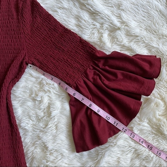 Anthropologie Blouse Smocked Bell-Sleeve Top Shirt in Wine M - Picture 12 of 12